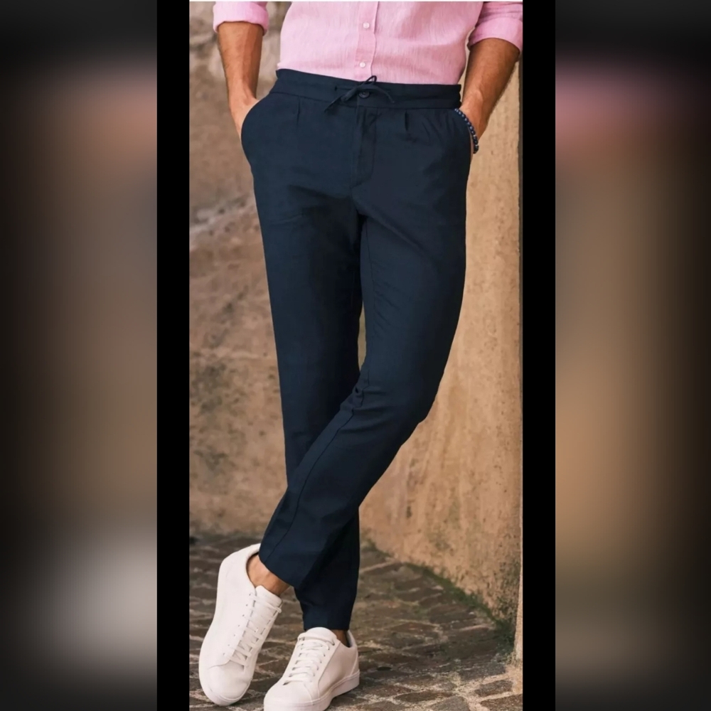 John Henric SEALED! NWT! Linen Trousers Marquise #A01830 in Blue. Sz 48/US 30.